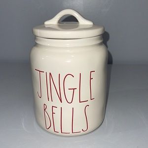 Magenta Rae Dunn White JINGLE BELLS Ceramic Container COOKIE JAR